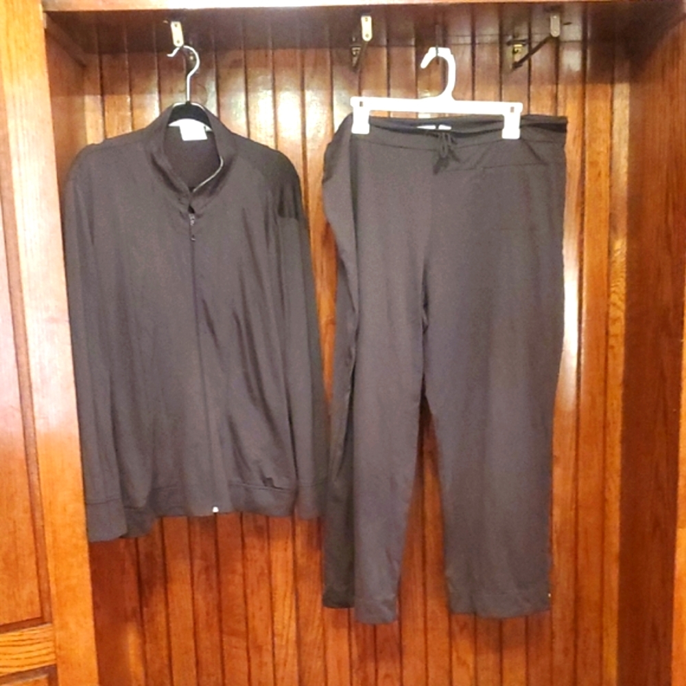 CHICO'S DESIGN GRAY Tracksuit Set TOP SIZE 2/Size 12 PANTS SIZE 3/Size 16